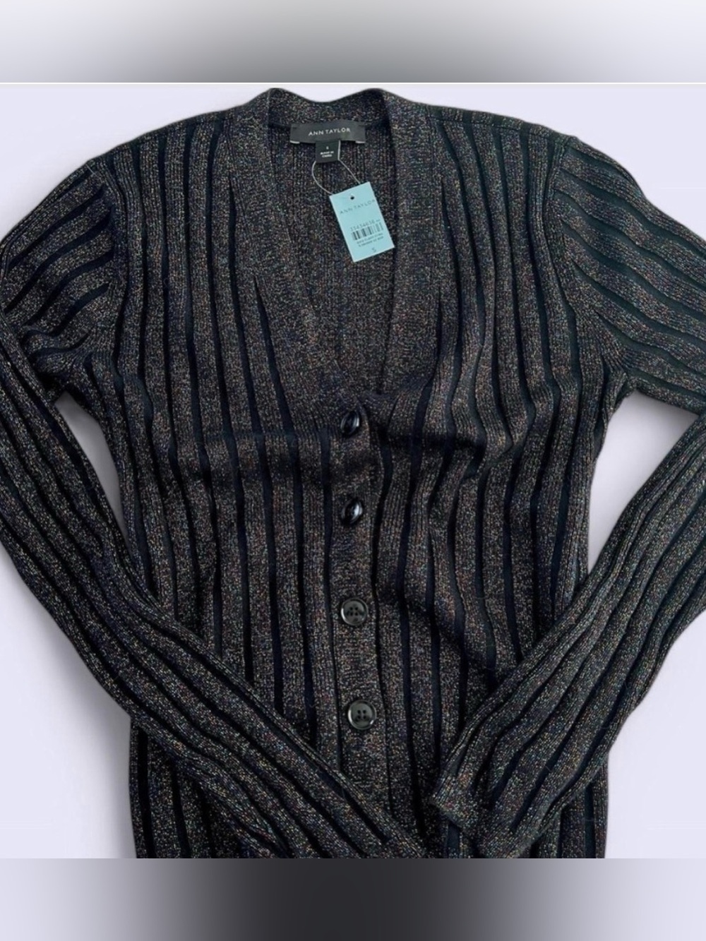 NWT~Ann Taylor Rainbow 🌈 Shimmer V-Neck Ribbed Cardigan
